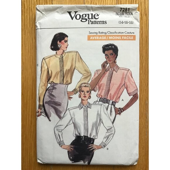 Misses or Petite 1980s Blouse Pattern Bust 36 38 40 Vogue 7281 UNCUT - Picture 1 of 6